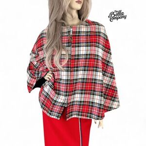 Vintage 60s‎ Red Plaid Reversible Cape Dark Academia Indie Sleaze